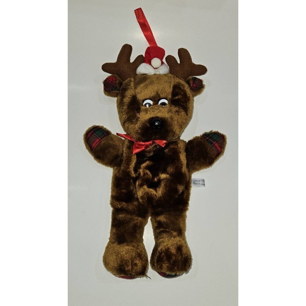 VTG House of Lloyd Plush Reindeer Super Stocking 18" Christmas Red Green Plaid